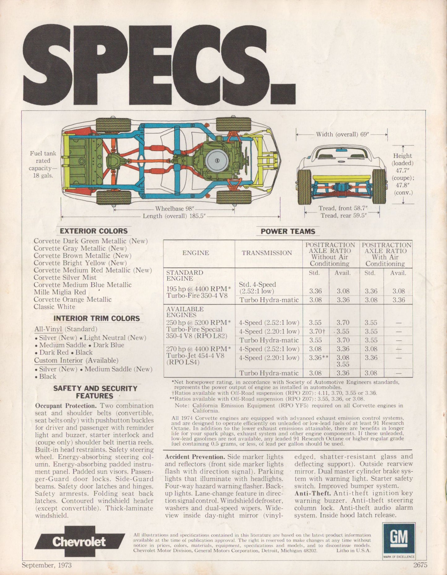 1974 Chevrolet Corvette dealer sales brochure original 8-page catalog specs