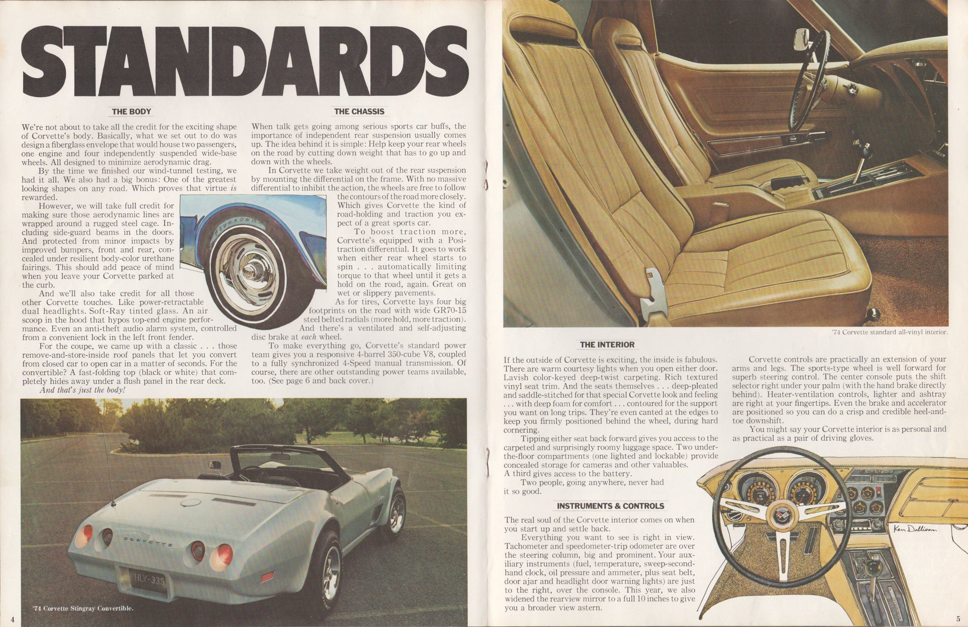 1974 Chevrolet Corvette dealer sales brochure original 8-page catalog cover with standard features