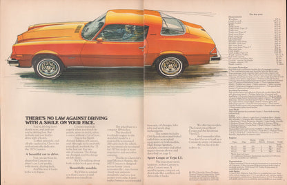 1975 Chevrolet Camaro original dealer sales brochure featuring Sport Coupe and Type LT interior pages