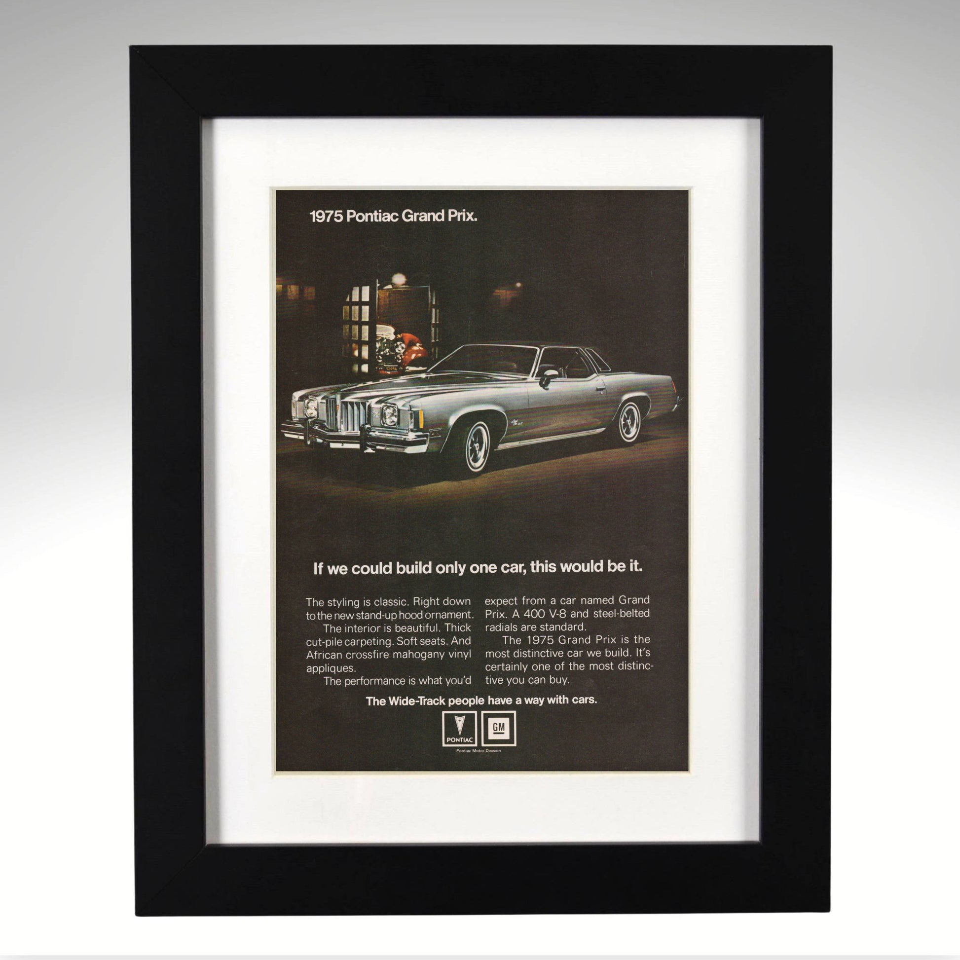 1975 Pontiac Grand Prix framed vintage advertisement black frame front view