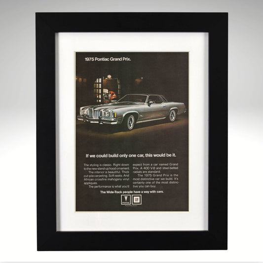 1975 Pontiac Grand Prix framed vintage advertisement black frame front view