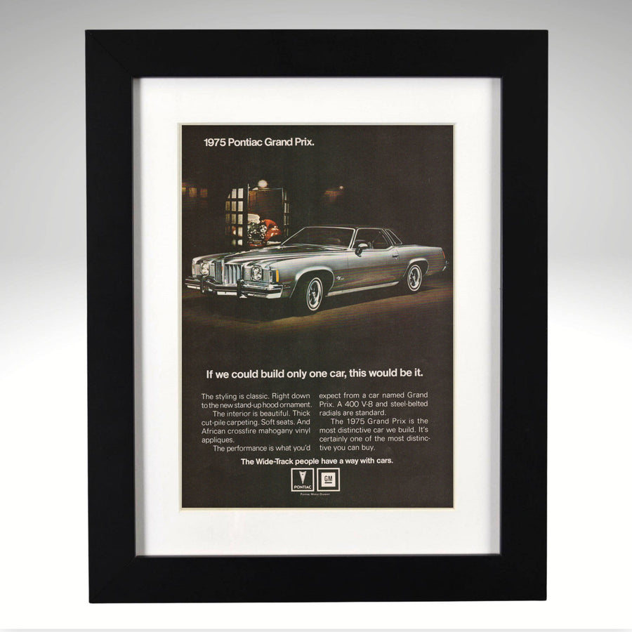 1975 Pontiac Grand Prix framed vintage advertisement black frame front view