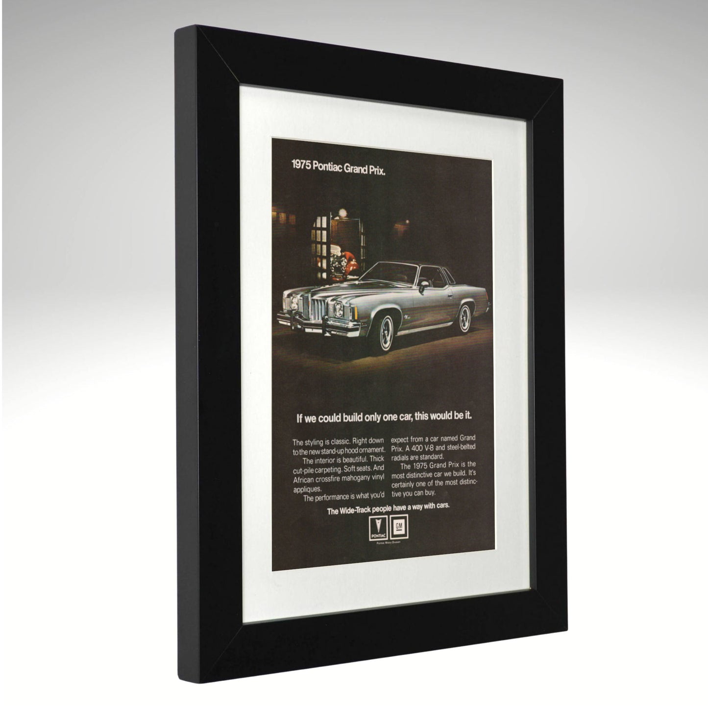 1975 Pontiac Grand Prix framed vintage advertisement black frame side view