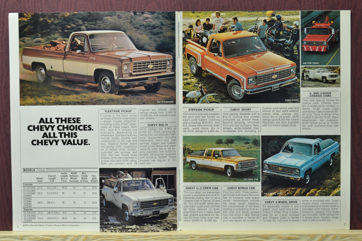 1976 Chevrolet Pickups Dealer Brochure - Fleetside, Stepside, & More choices