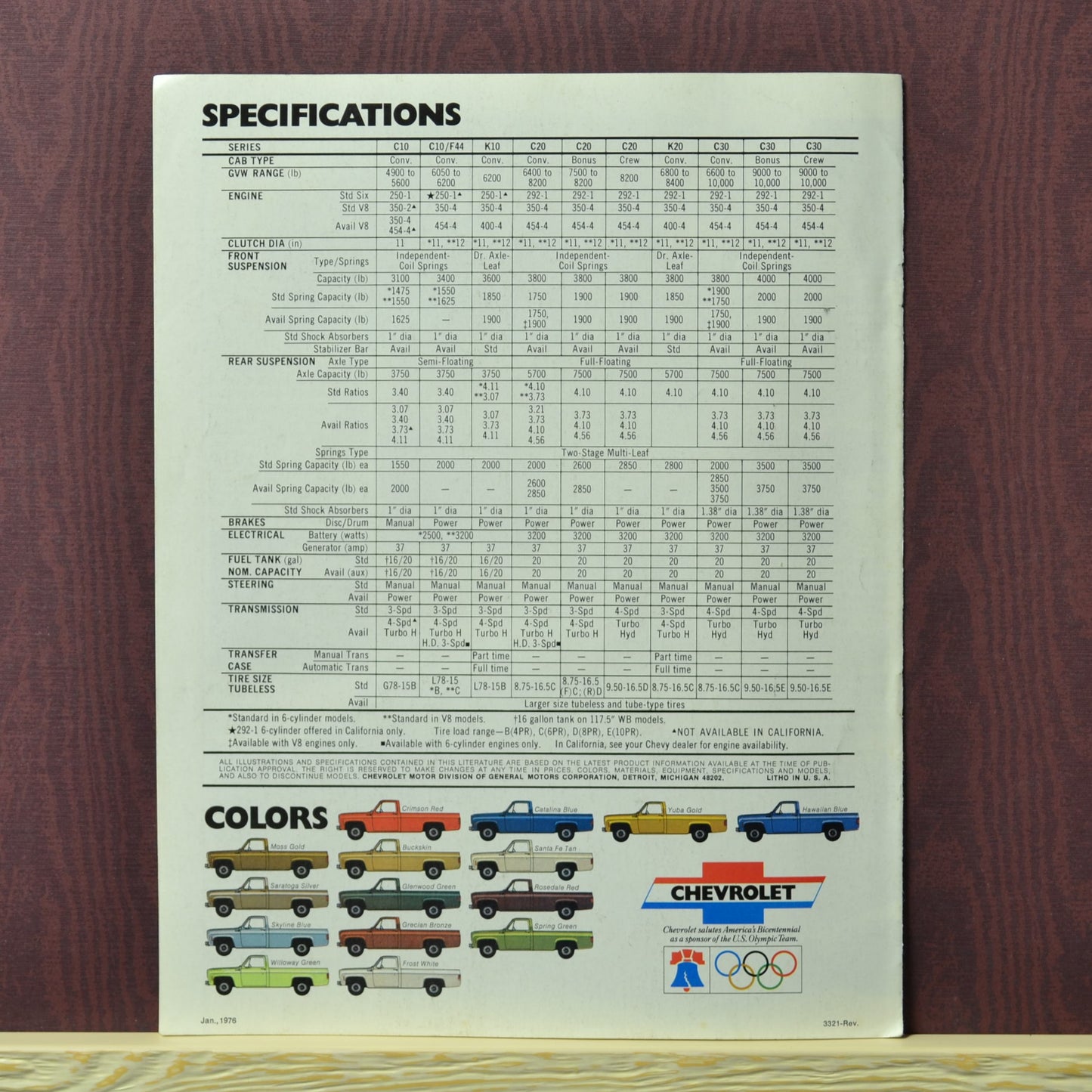 1976 Chevrolet Pickups Dealer Brochure -specs
