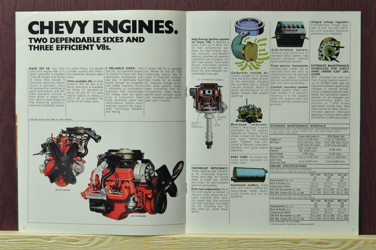 1976 Chevy Van Dealer Brochure: engines