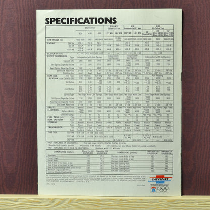 1976 Chevy Van Dealer Brochure: specs