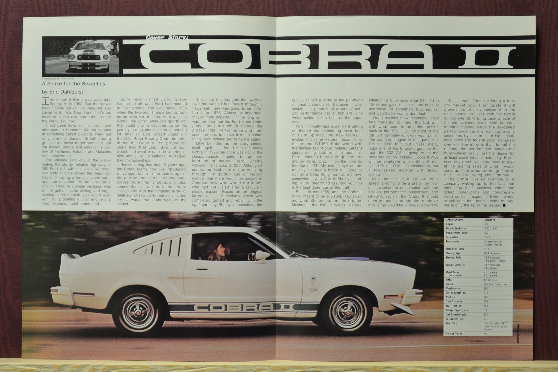 Interior spread of 1976 Ford Mustang Cobra II Motor Trend brochure