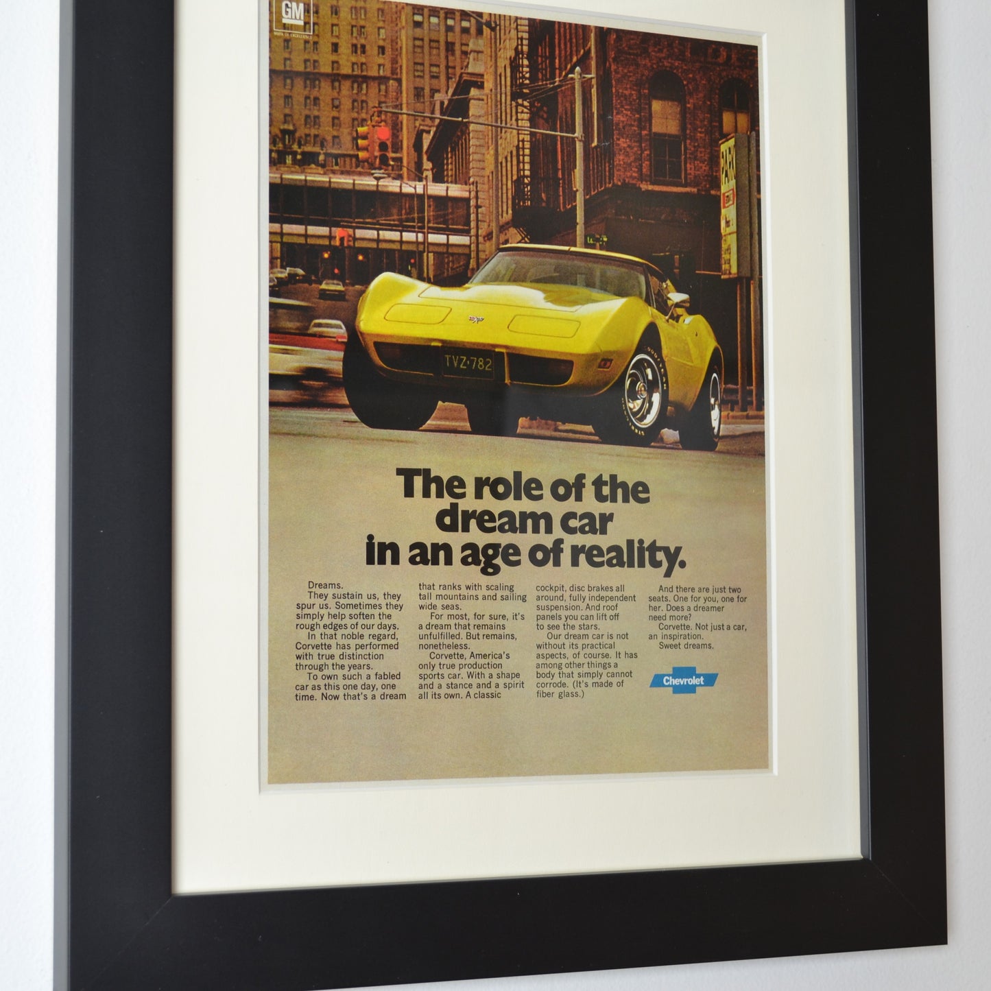 1976 Chevrolet Corvette Ad - Vintage Muscle Car Print framed side view