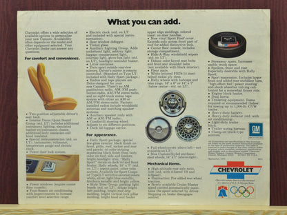 1976 chevy camaro dealer ad brochure, what you can add