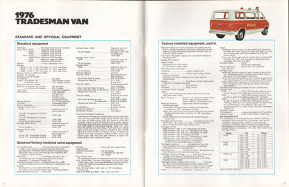 Brochure page for 1976 Tradesman police Van with text and a diagram of the van.