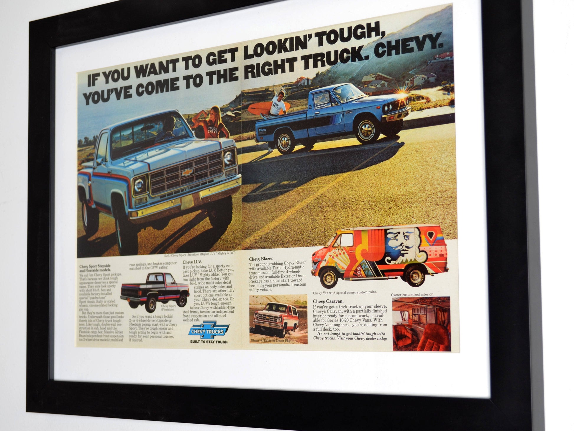 1977 Chevy Trucks Vintage Ad side view framed