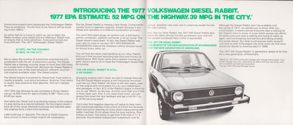 1977 Volkswagen Diesel Rabbit brochure interior factory specifications and features