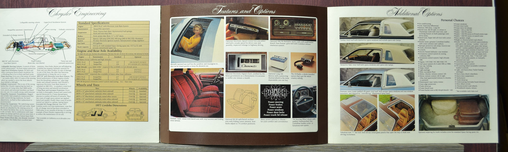 Brochure or catalog page with images and text on a 1977-chrysler-cordoba-interior and exterior.