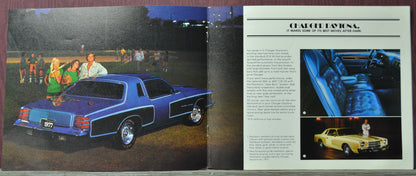 Brochure page with a blue Dodge Daytona Charger and interior view, featuring text on car features.
