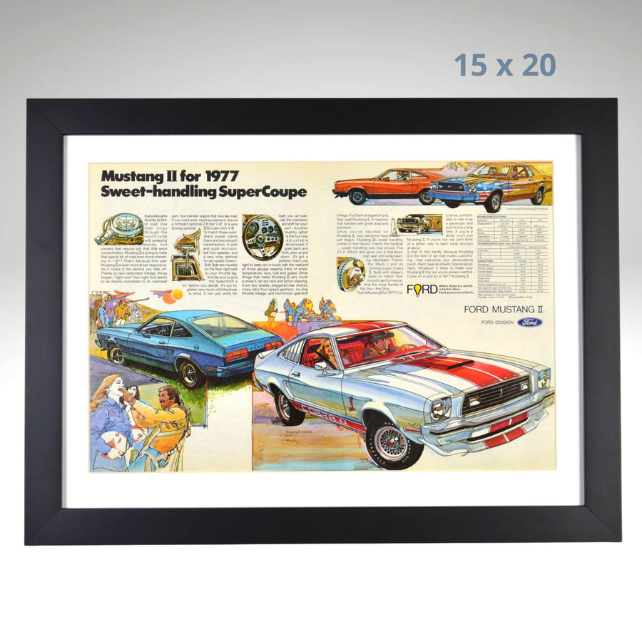 1977 Ford Mustang II Cobra II Ad – Framed Retro Car wall Art
