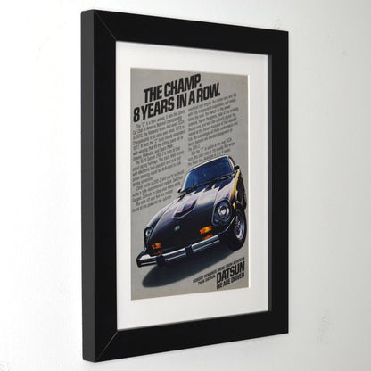 Framed poster of a 1978-datsun-280z with text on a white background