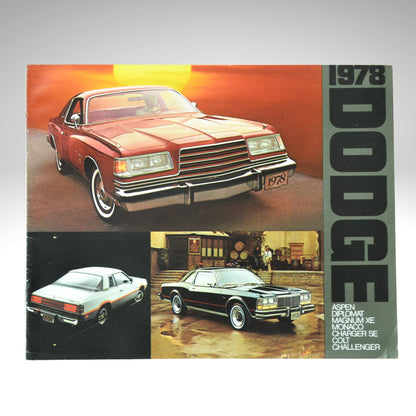 1978 Dodge car brochure with images of cars on a gray background