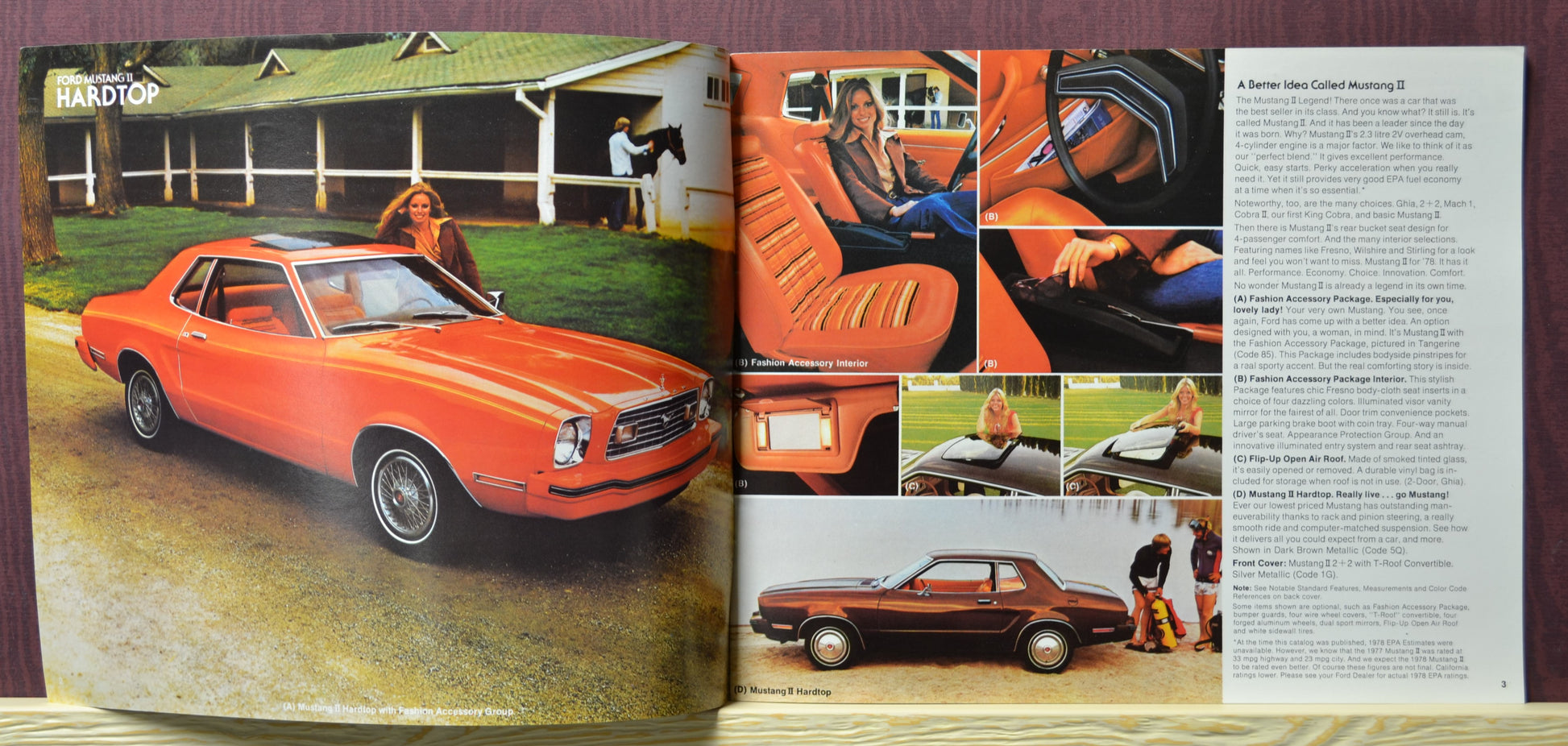 1978 ford mustang II brochure interior pages showing the hardtop models