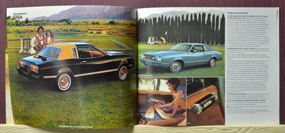 1978 ford mustang brochure interior pages showing black ghia sport coupe and blue ghia