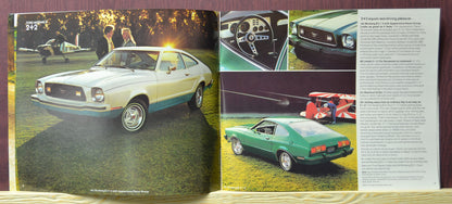 1978 ford mustang II brochure interior pages showing white 2+2 mustang and green 2+2