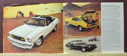 1978 ford mustang brochure interior pages showing white 2+2 mustang and yellow mach 1