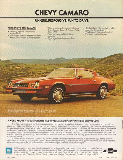 1978 Chevy Camaro Brochure Z28 Rally Sport Type LT Chevrolet