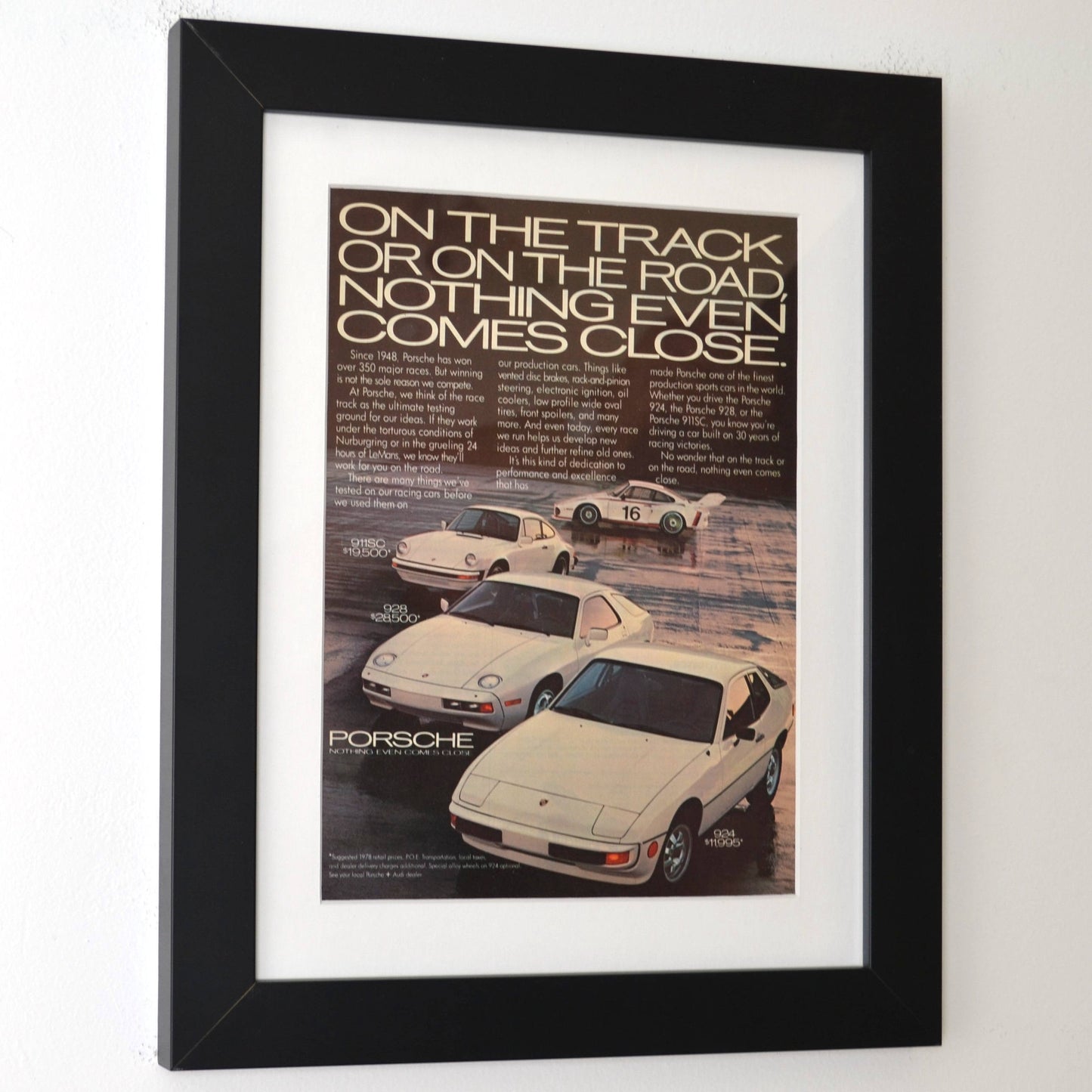 1978 Porsche Ad - Original Vintage Print, side view, framed