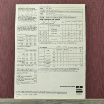 1979 plymouth volare brochure specifications dimensions