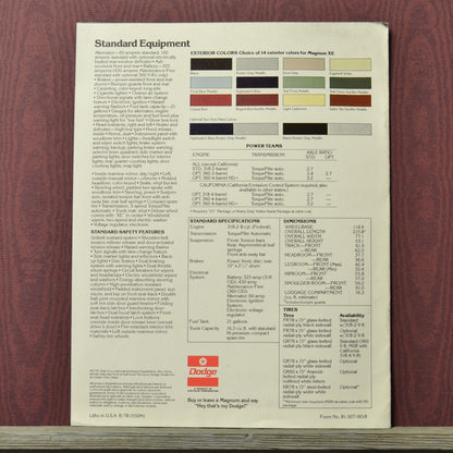 1979 Dodge Magnum XE brochure back page vehicle specification sheet 