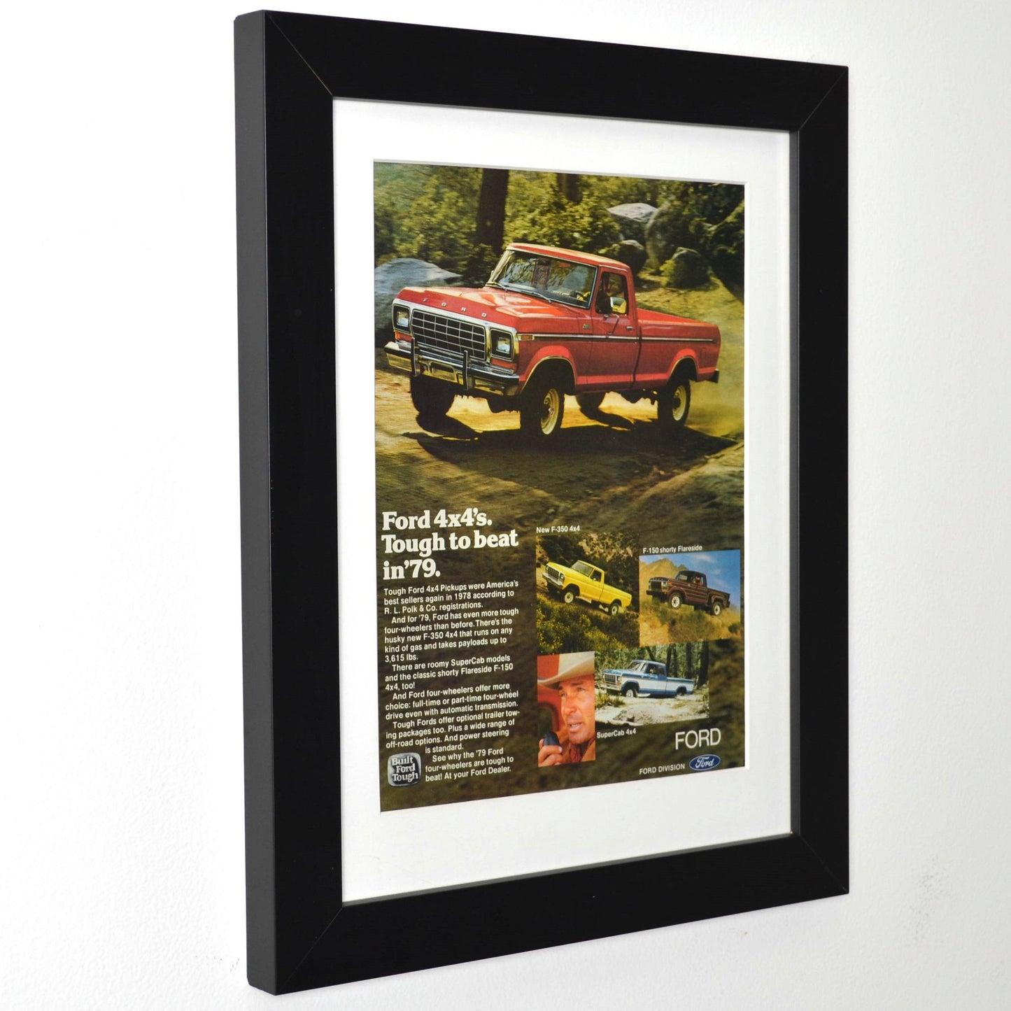1979 Ford 4x4 F-150 and F-350 vintage framed truck ad – Classic Ford pickup wall art for collectors and enthusiasts side view