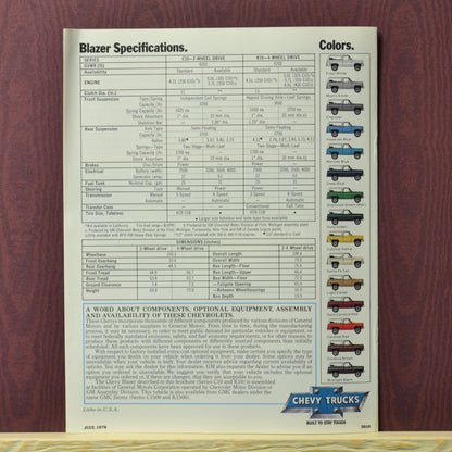 1979 Chevy Blazer Dealer Brochure Ad - Classic Squarebody History specs