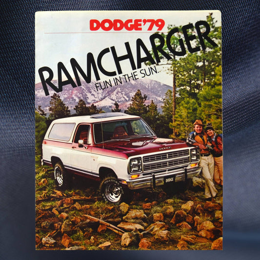 1979 Dodge Ramcharger brochure cover with red and white SUV in mountains