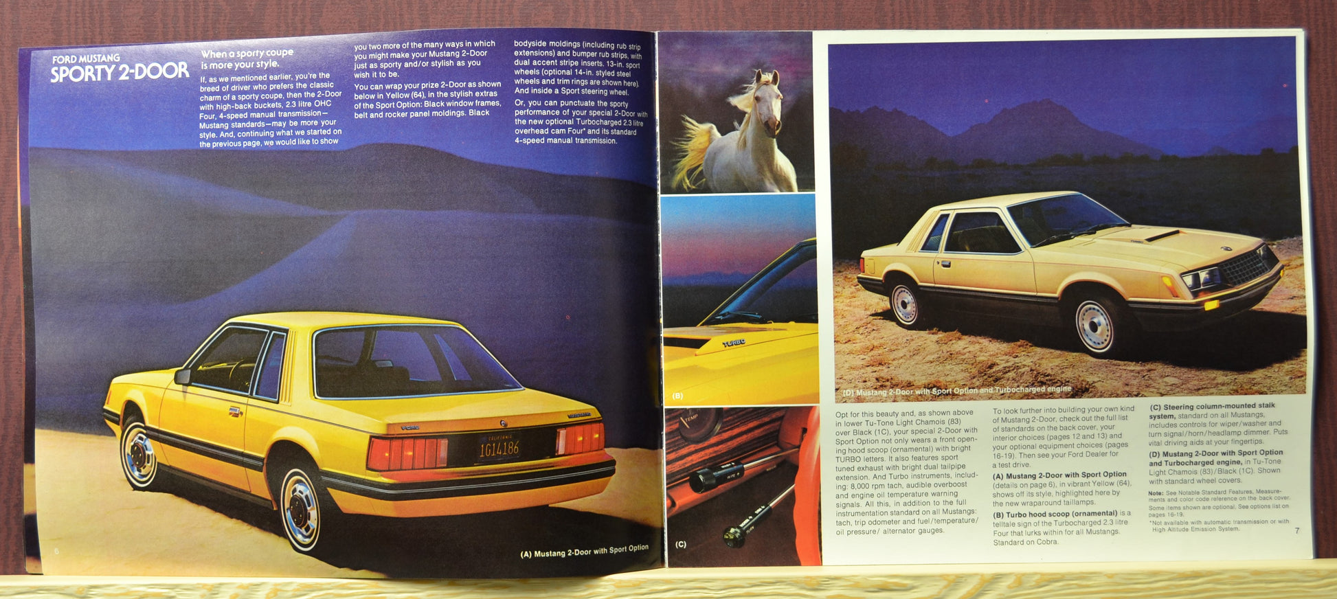 Yellow Mustang Foxbody 2 door sport Brochure Spread | John Barnes Collection