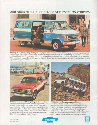 1980 Chevrolet Wagons original dealer brochure featuring Caprice Malibu Suburban and Blazer back page