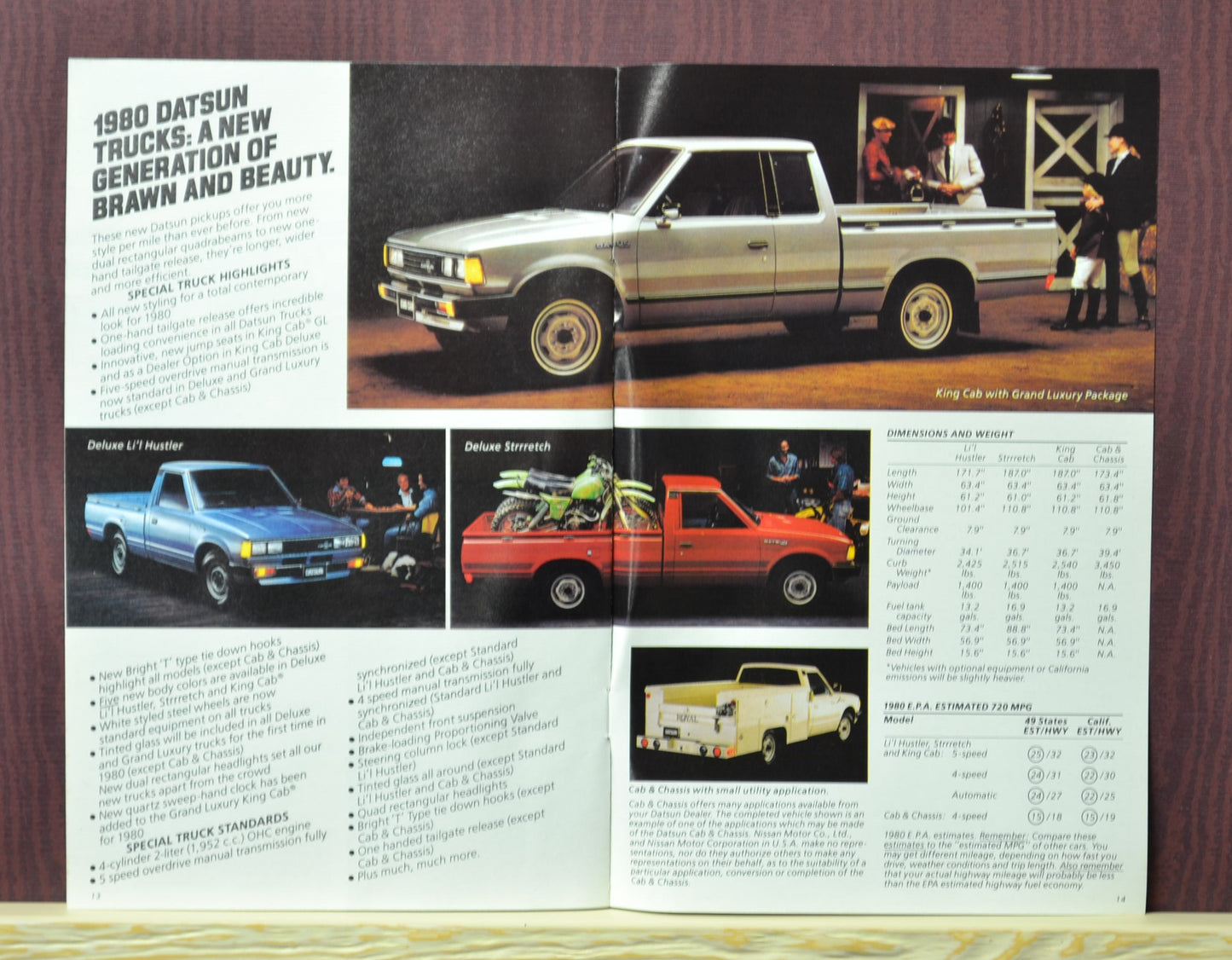 1980 Datsun Dealer Brochure – Complete Lineup Including Sedans, 280-ZX, and Pickups 13-14