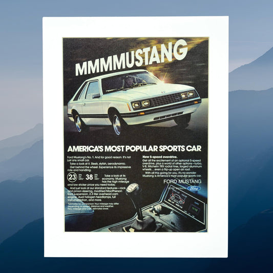 1980 Ford Mustang classic car print ad, automotive wall art