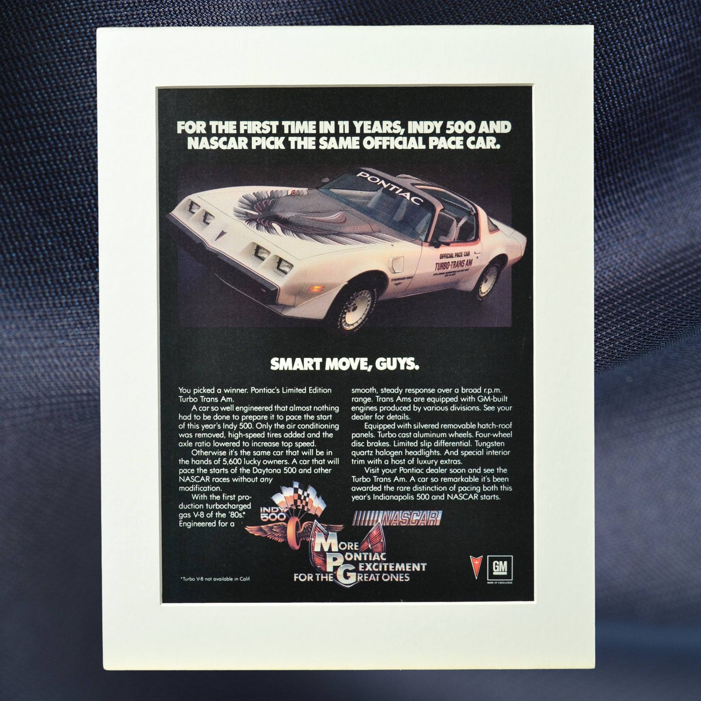 1980 Pontiac Trans Am Indy 500 pace car vintage print ad – classic Pontiac wall art, racing memorabilia