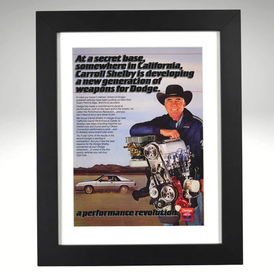 1980s Carroll Shelby Dodge turbo performance ad framed 12x15 print