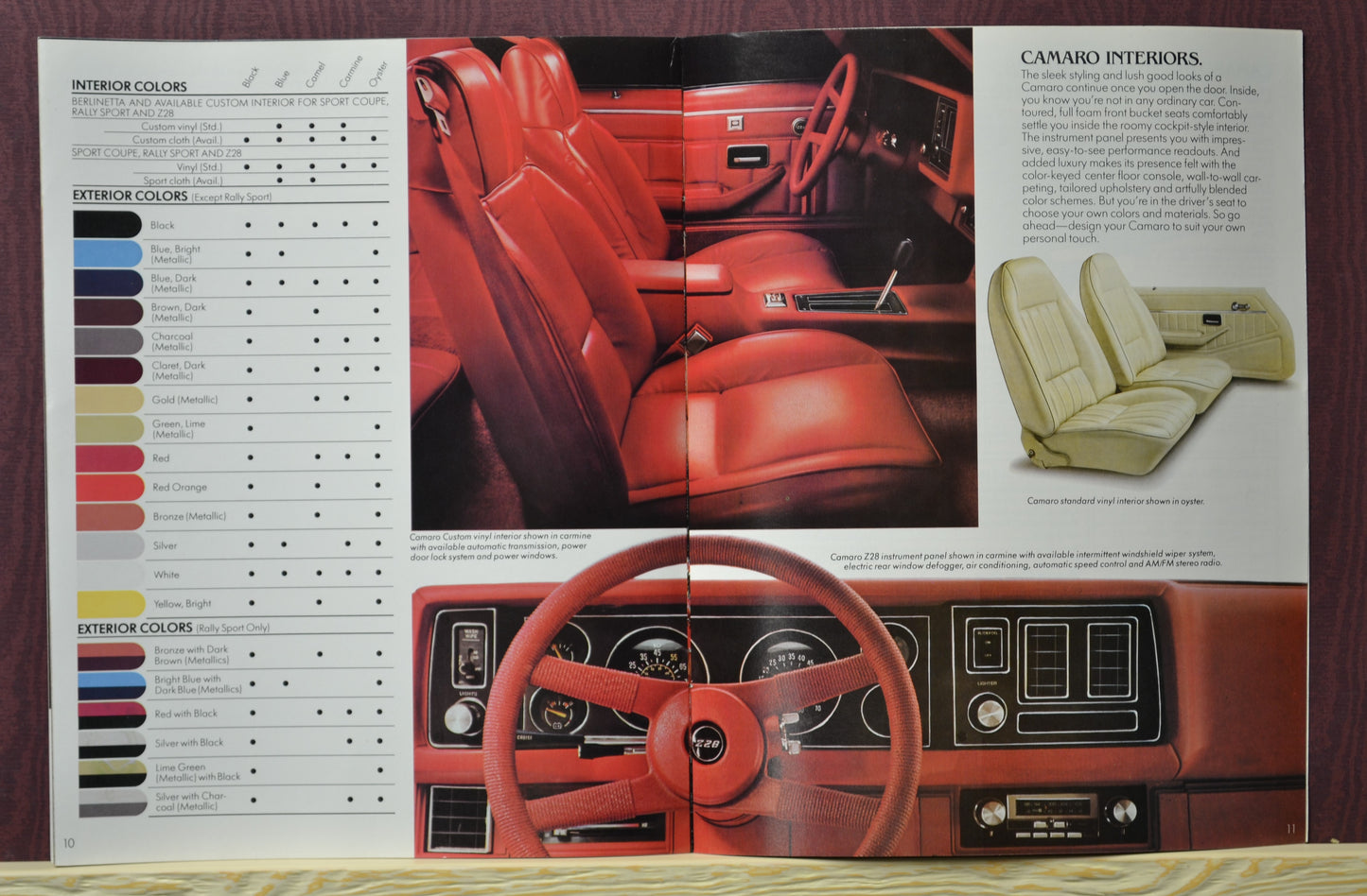 1980 chevrolet camaro dealer ad brochure, interiors