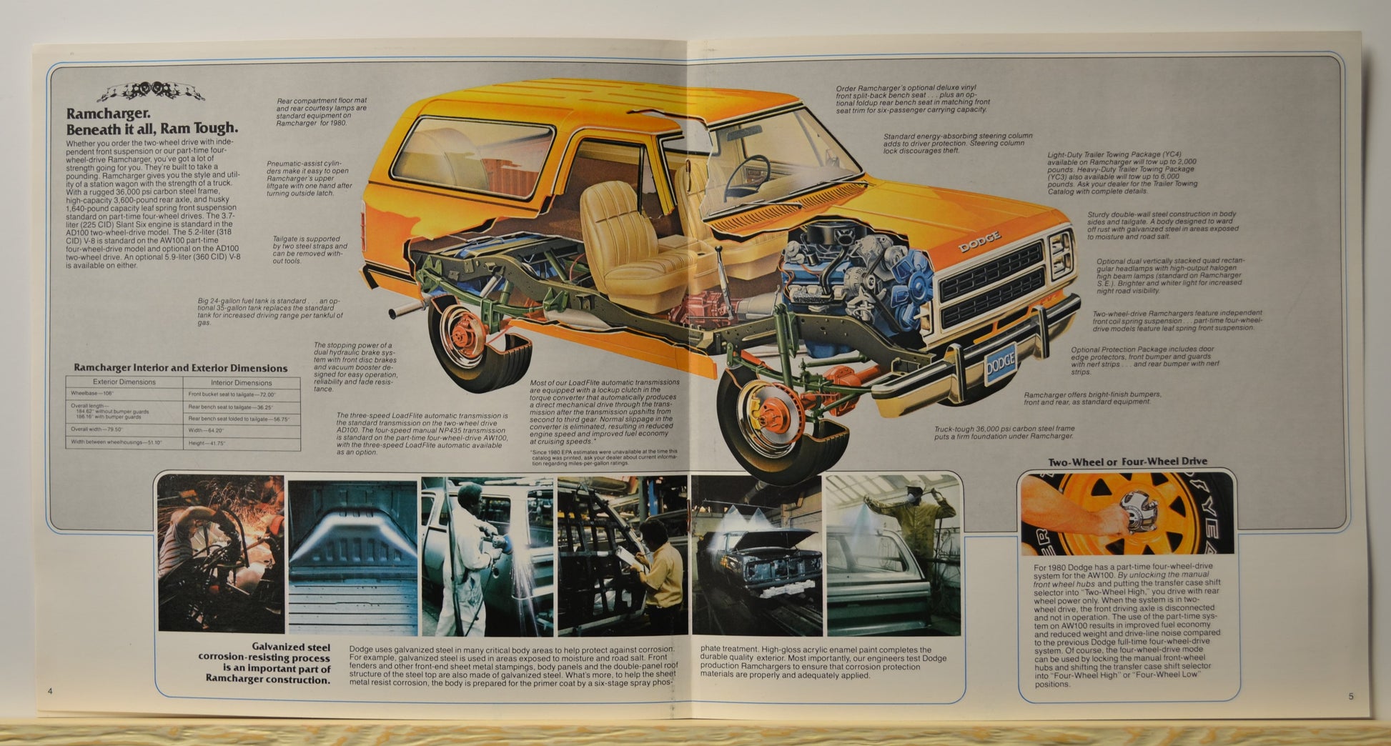 Cutaway view of 1980 Ramcharger chassis, engine, and frame details