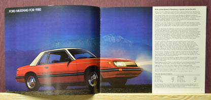 Interior pages of the 1980 Ford Mustang dealer brochure, showing the new breed of mustang for 1980 in red