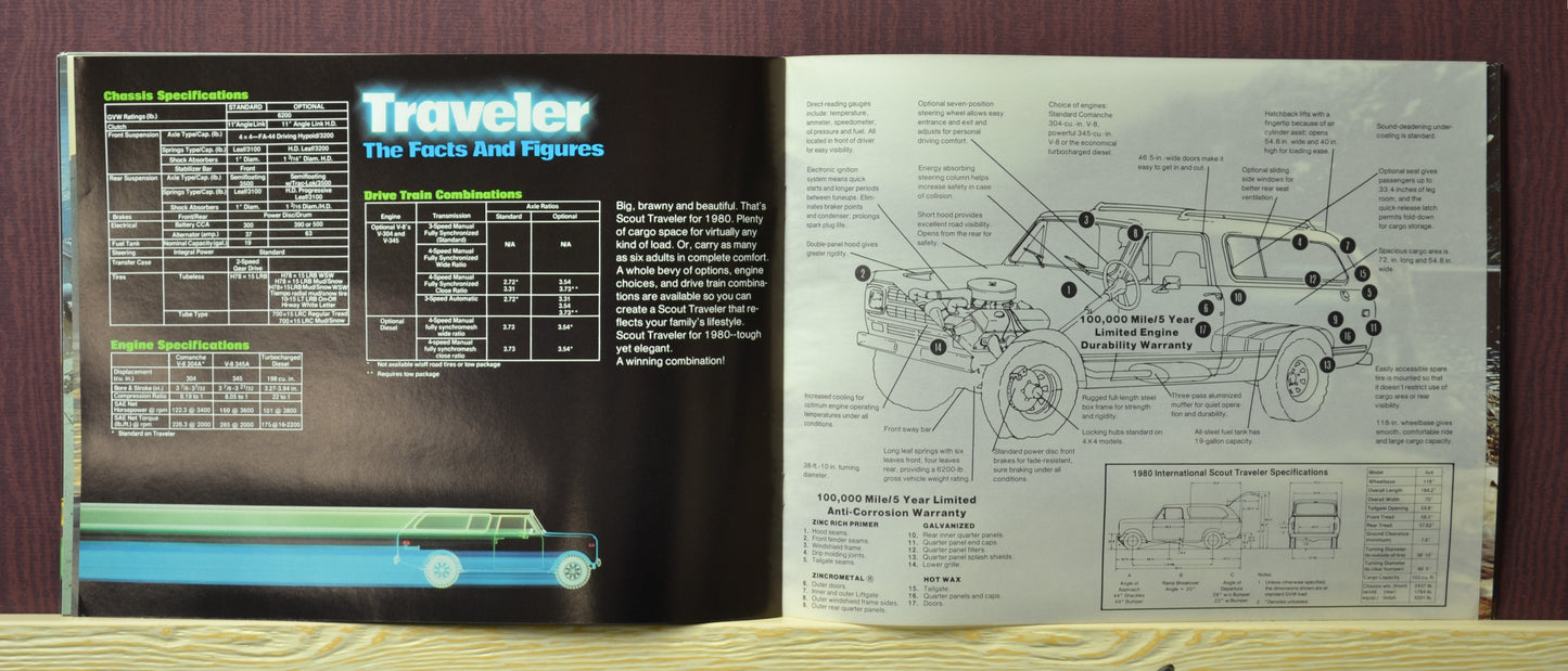 1980 International Scout Dealer Brochure, sales ad traveler facts