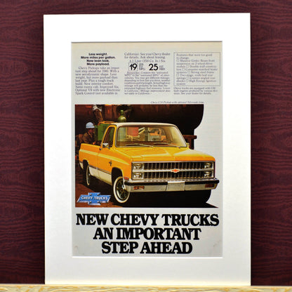 1981 Chevrolet square body pick up truck print ad.