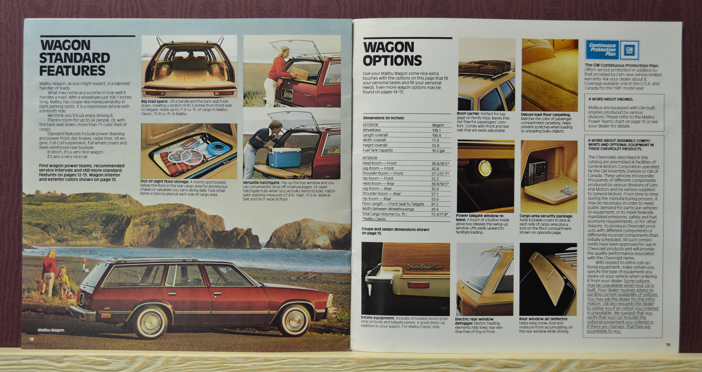 interior pages 1981 Chevy Malibu wagon brochure showing wagon standard features