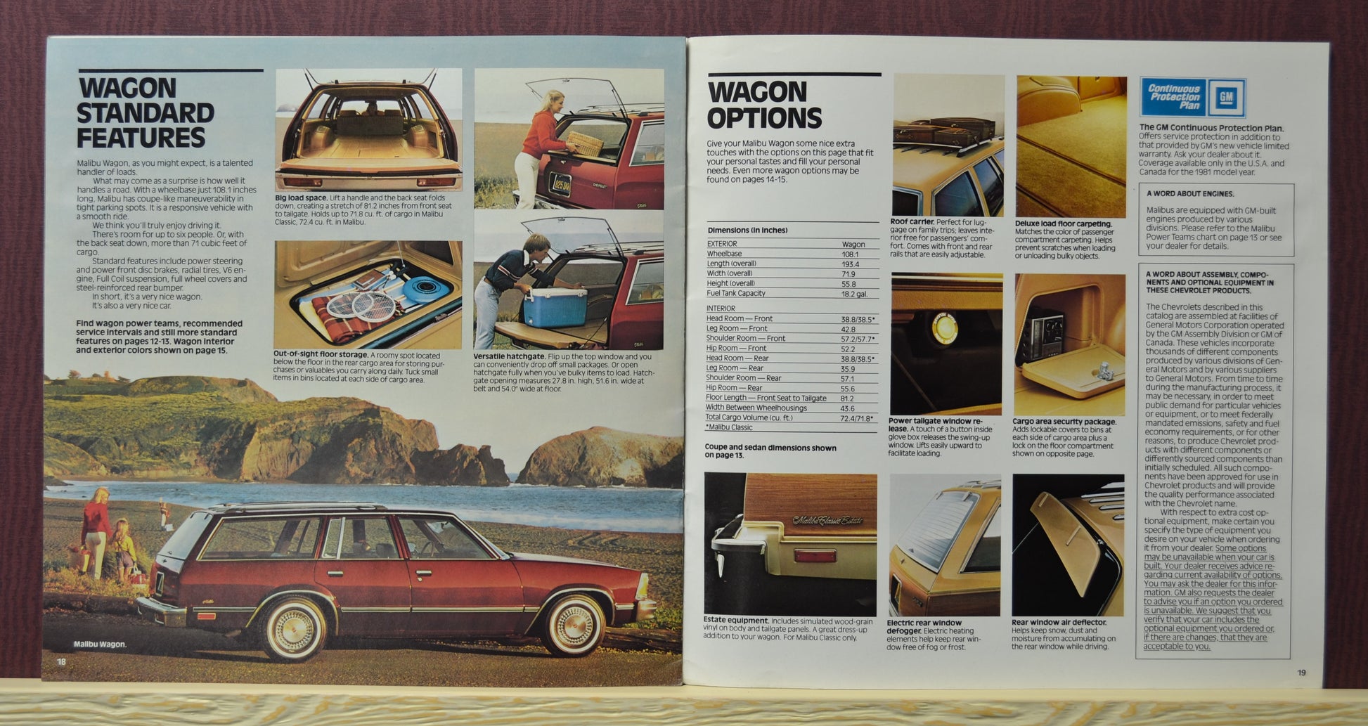 interior pages 1981 Chevy Malibu wagon brochure showing wagon standard features