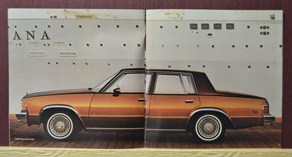 interior pages 1981 Chevy Malibu sport sedan brochure showing car on shipyard dock