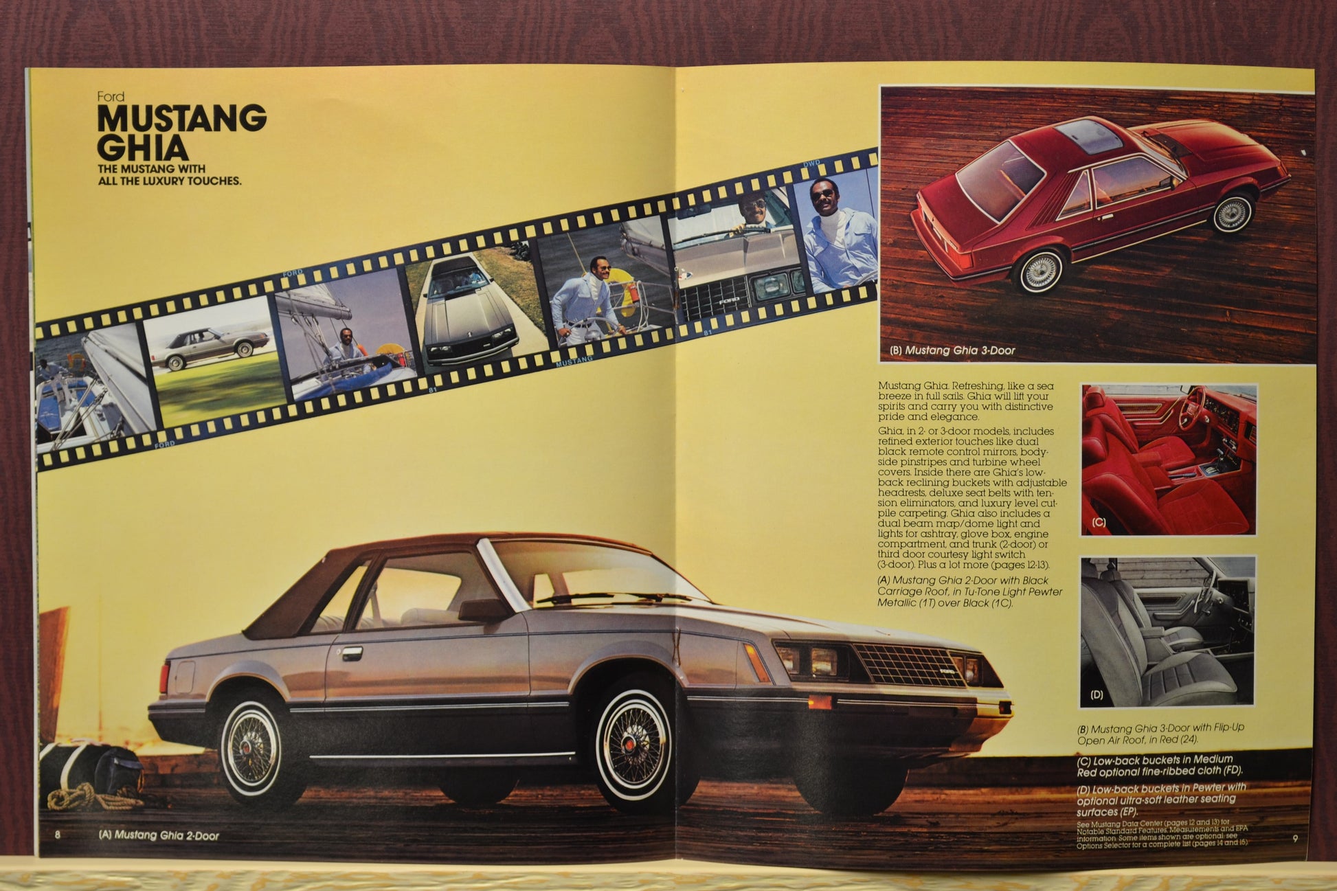 1981 Ford Mustang brochure interior pages featuring the Mustang Ghia