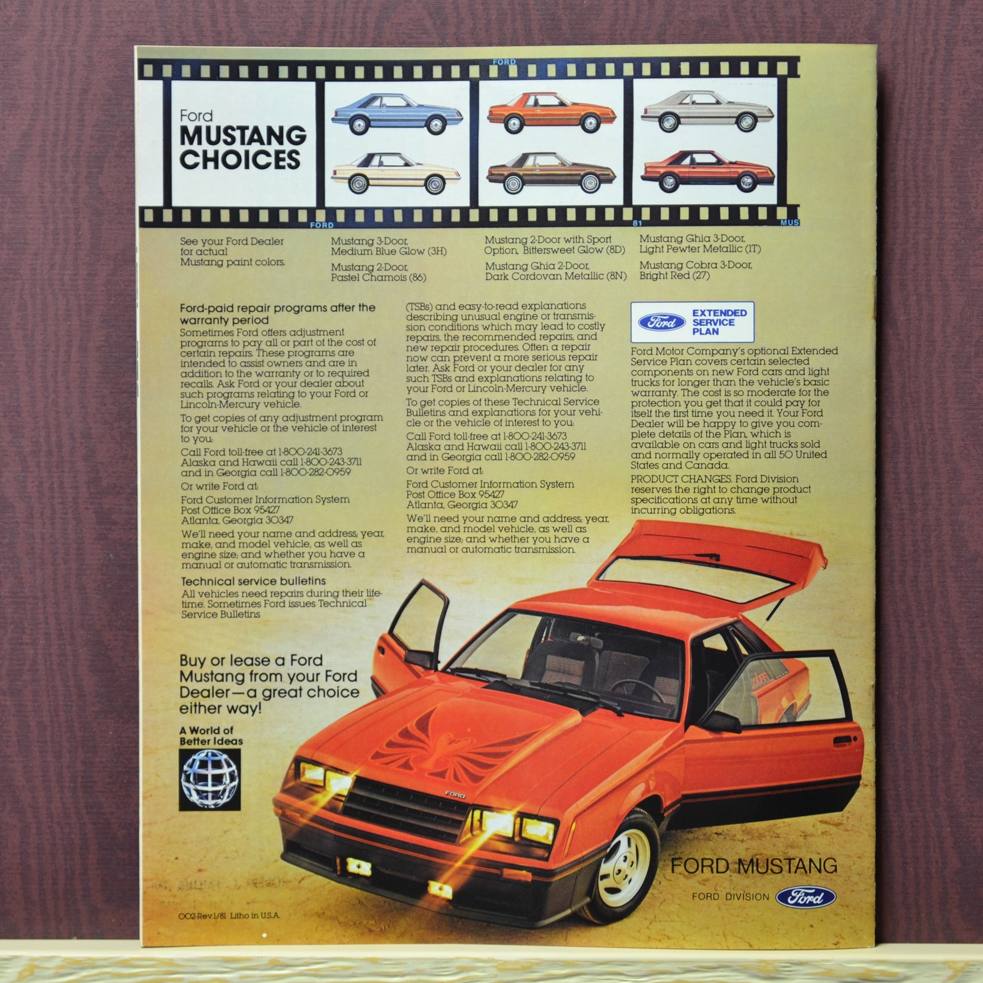 1981 Ford Mustang brochure back cover featuring the Mustang Cobra, and other Mustang choices