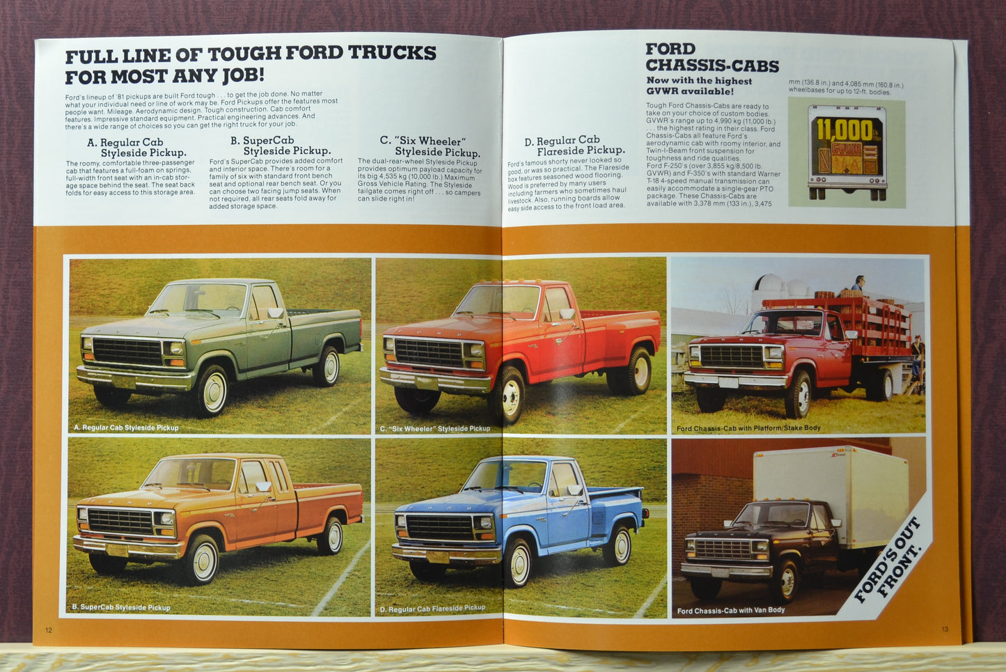 1981 Ford Regular cab, super cab, Six wheeler style side  and Regular cab pick ups.